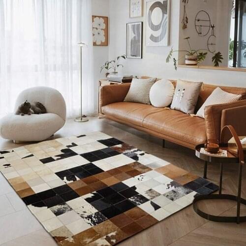 American style luxury cowhide fur patchwork rug natural brown color fur carpet for living room decoration office carpet