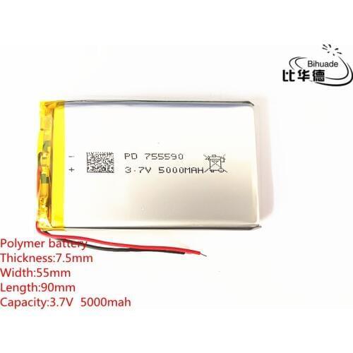 Free shipping 10pcs/lot 755590 5000mAh Li-ion 3.7V DIY Rechargeable Battery Lithium Polymer Backup