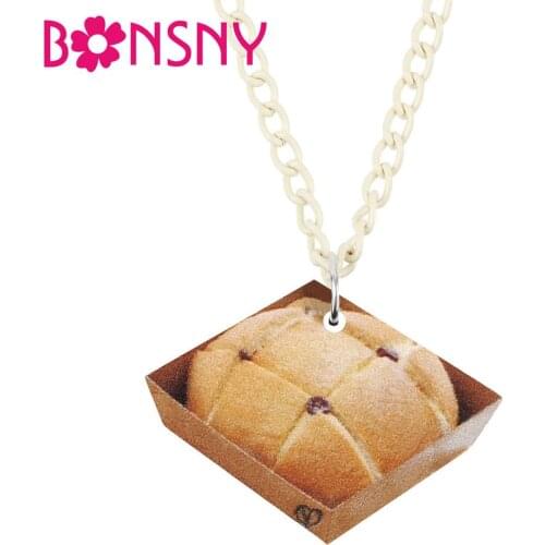 Bonsny Acrylic Thanksgiving Toast Bread Pie Necklace Chain Pendant Festival Food Jewelry For Women Teens Kids Gift Accessories