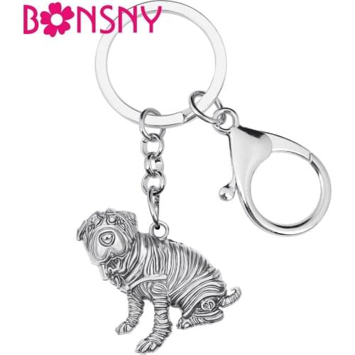 Bonsny Alloy Antique Gold Plated Shar Pei Dog Keychains Lovely Animal Keyring Jewelry For Women Men Kid Gift Purse Accessories