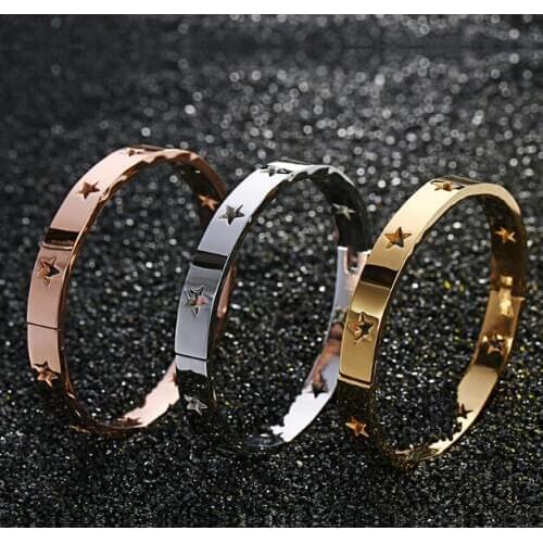 Somsoar Jewelry five-pointed star Hollow out Stainless Steel Bracelet Bangle for Christmas Gift as Women Gift 10pcs/lot