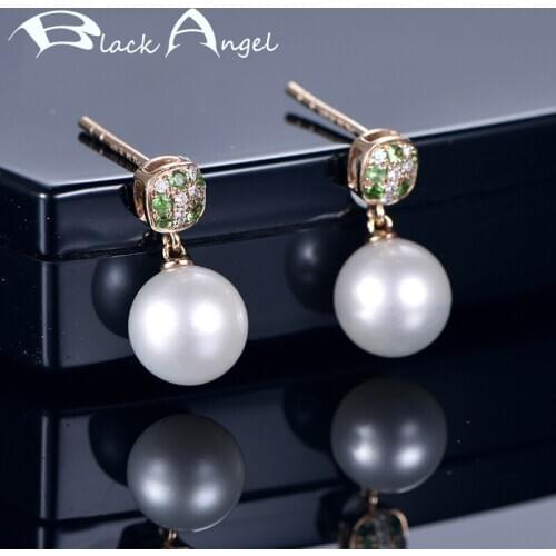 BLACK ANGEL 2020 New Elegant Freshwater Pearl 925 Silver Stud Earrings Shiny Crystal Ear Jewelry For Women Wedding Gift
