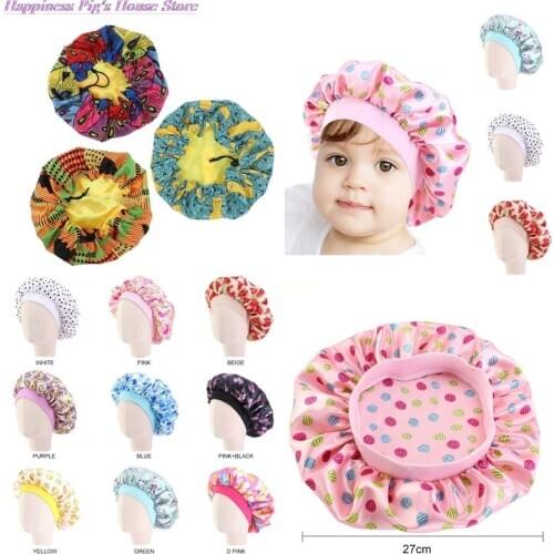 Baby Silky Satin Bonnet Sleep Cap Children Girl Night Turban Children Solid Headwear Cute Headwrap Hat Fashion Hair Wear