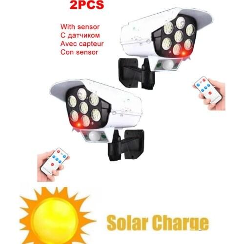 2pcs remote solar fake monitor dummy camera Motion Sensor Wall Light Outdoor Waterproof Garden Street Lamp Garden emergency ligh