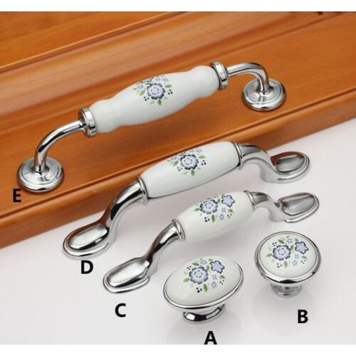 76 96 128mm fashion rural printing ceramic kitchen cabinet wardrobe handle chrome silver drawer tv cabinet cupboard knob pull 5