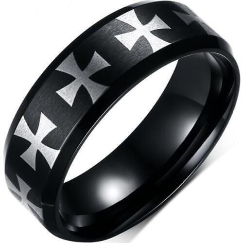 Stainless Steel Ring for Men Knights of the Temple Black Rings