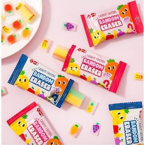 1pcs Random Eraser Carrot Friends Candy Filling Grape Apple Fruit Erasers for Pencil Erasing Stationery Office School F424
