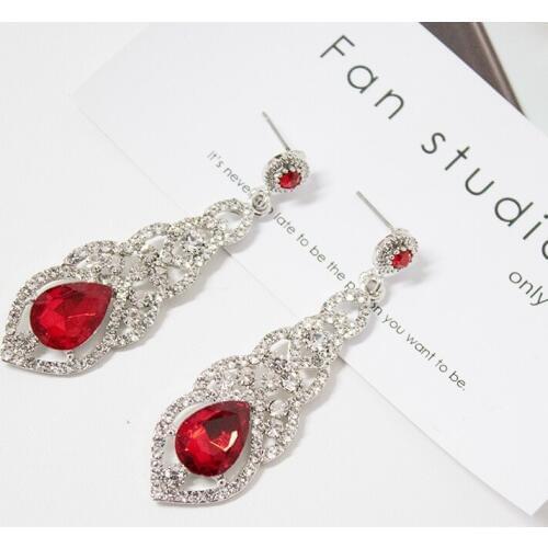 Mecresh Crystal Wedding Drop Earrings for Women Red Blue Gold Color Korean Bridal Dangle Earring 2020 Fashion Jewelry