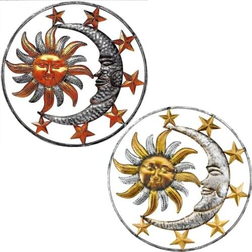 11XA Metal Sun Moon Face Sculpture Statue Wall Art Hanging Ornaments Home Indoor Outdoor Gardne Office Desk Decoration