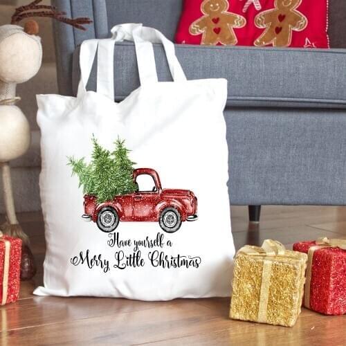 Merry Christmas Women Reusable Shopping Canvas Bag Large Capacity Eco Shoulder Bag Female Shopper Bag Xmas Gift Handbag Fashion