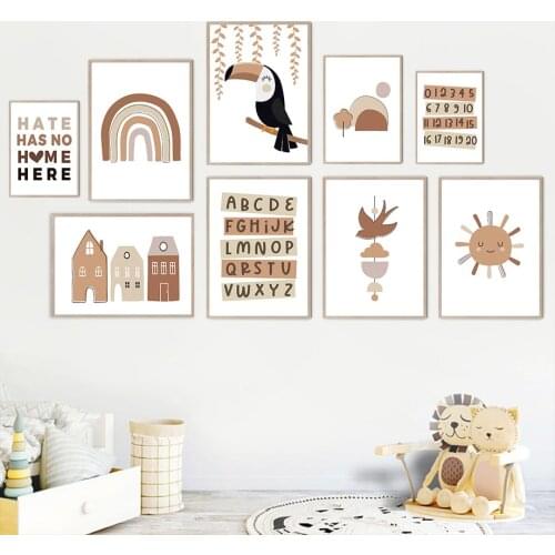 Cartoon Rainbow Sun Alphabet Toucan Letter Wall Art Canvas Painting Nordic Posters And Prints Wall Pictures Baby Kids Room Decor