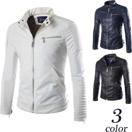 Men Punk Vintage Style Rock & Roll Casual Leather Jackets Coat Men Spring Design Motorcycle Biker Rivet White PU Leather Jackets