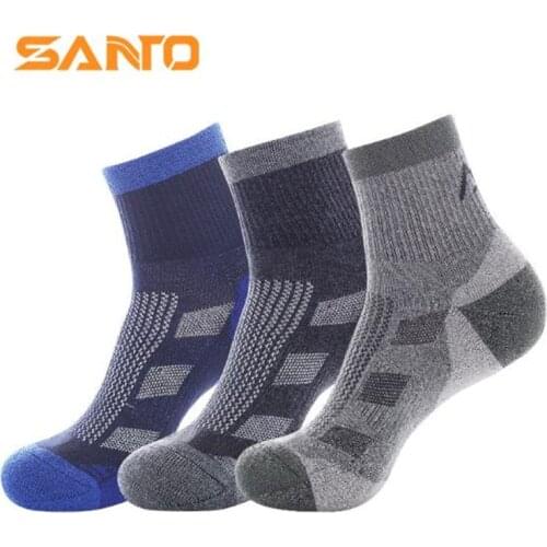 Men Sports Socks (3 Pairs/lot) SANTO/S045 Quick Dry 50% Coolmax 30% Cotton Warm Outdoor Hiking Socks