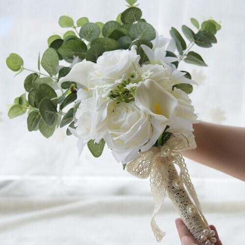 Small Cream Calla Rose Wedding Flower Bouquet Artificial Flower Bridal Bridesmaids Wedding Bouquets Marriage Accessories