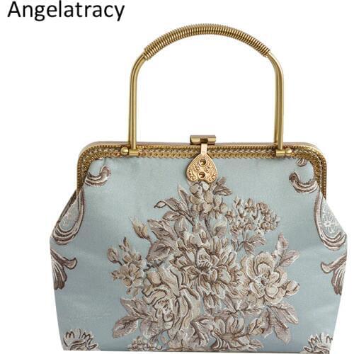 Angelatracy 2018 New Jacquard Luxury Handbags Women Bags Designer Retro Women Messenger Bags Hand Bag Lady Silver bolsa feminina