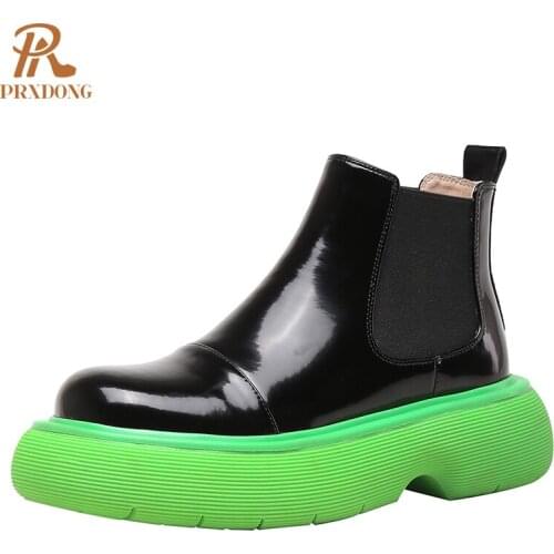 2021 New Casual Short Chelsea Boots Womens Ankle Boots High Heels Thick Platform Slip On Ladies Shoes High Quality Off White