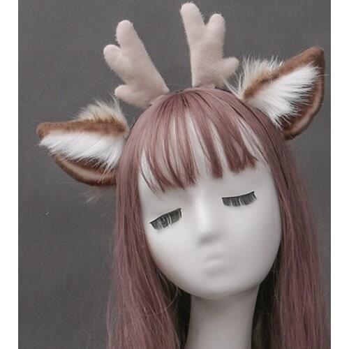 Plush deer ear Antler horn Headband Animal Hair Hoop Cosplay hair band Headdress headwear dress up hair accessory prop