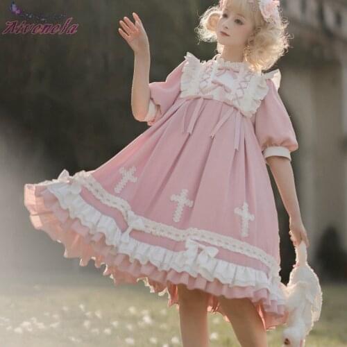Lolita OP Dress Sweet Cake Ruffle Lace-up Soft Girls Cross Dresses Kawaii Girl Women Party High Waist Vestidos AFC988