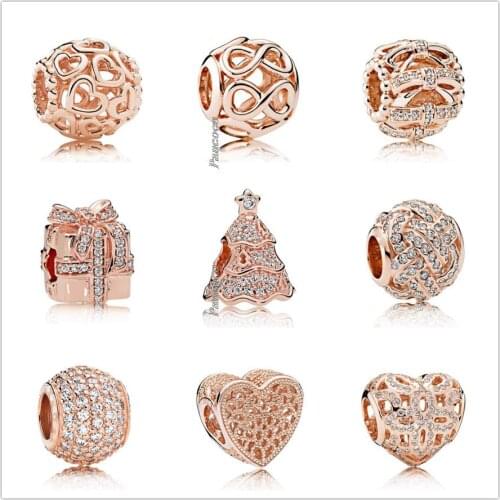 Authentic 925 Sterling Silver Openwork Rose Heraldic Heart With Full Crystal Charms Bead Fit Pandora Bracelet & Necklace Jewelry