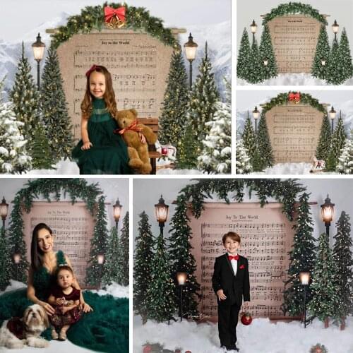 Christmas Theme Background Sheet Music Bell Wreath Decoration Style Child Portrait Photo Background Photography Backdrop Banner