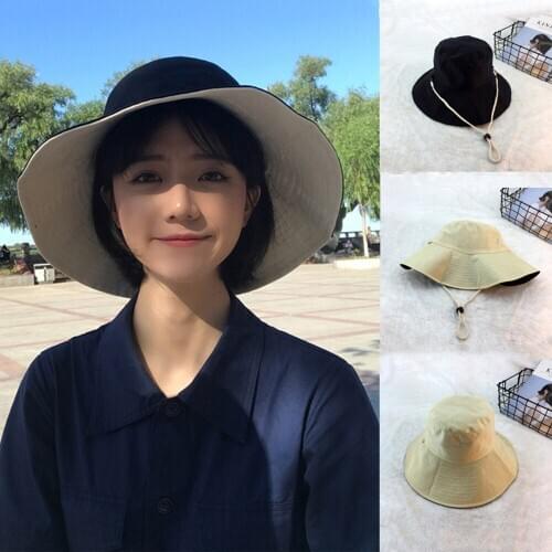 Classic solid UV bucket hat for women wide brim sun hats summer mesh double faced fisherman cap