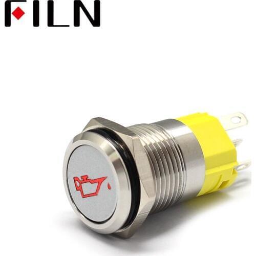 16mm 12v LED stainless steel metal push button switch dashboard oil symbol momentary latching on off car racing switch