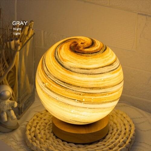 LED Planet Night Light Galaxy lamp Wooden Base Table Lamps for Bedroom Bedside Glass Lights Decor Children Girls Gift