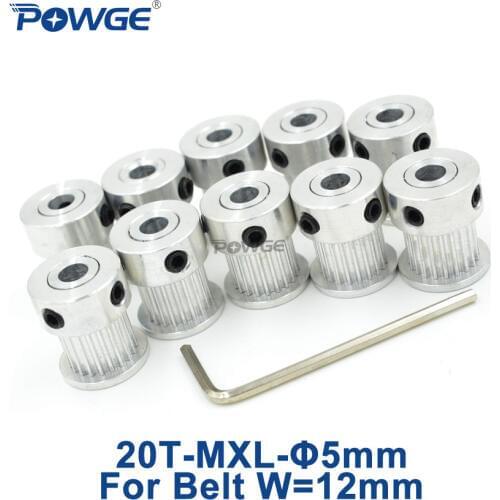 POWGE 10pcs 20 Teeth MXL Timing pulley Bore 5mm for width 12mm MXL Timing Belt 20-MXL-12 BF Trapezoid pulley 20Teeth 20T