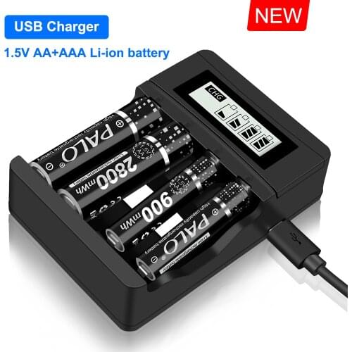 USB Smart Battery Charger For 1.5V AA AAA Lithium Rechargeable Battery with Intelligent LED Indicator 4 Slots Charger