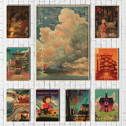 Miyazaki Hayao Spirited Away vintage Classic Anime Cartoon Kraft Paper Poster Painting Wall Stickers Home Decorative