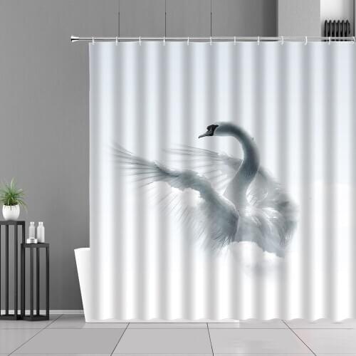 White Swans Nordic Art Design Shower Curtains Waterproof Bathroom Curtain Screen Animal Print Home Decor Hanging Cloth Girl Gift