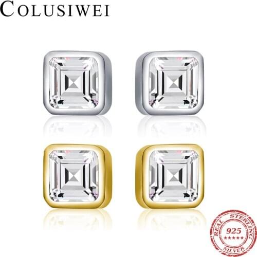 Colusiwei Brand Classic 925 Sterling Silver Emerald Cut CZ Square Stud Earrings for Women Anti-Allergy Earrings Wedding Jewelry