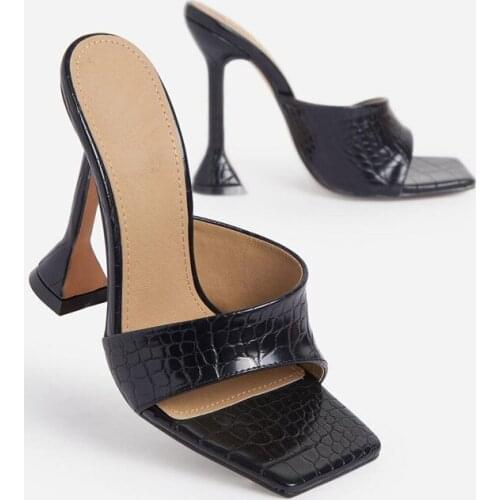 Women Sexy High Street Fashion Crocodile Embossed Stiletto Heeled Slide Sandals