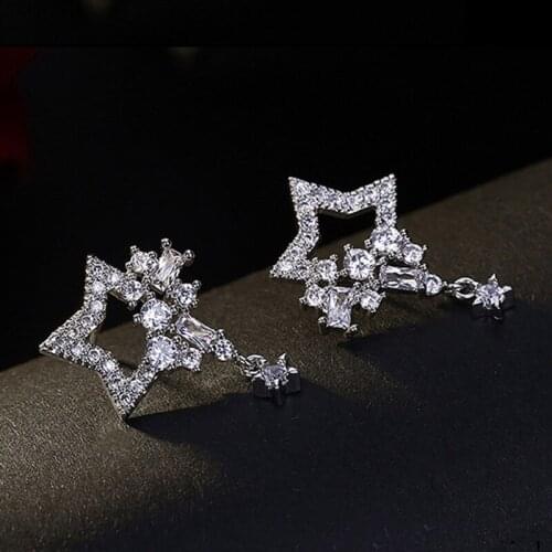 AAA+ Fashion Micro Mosaic Premium Cubic Zirconia Star Earrings Exquisite S925 Silver Post Studs Jewelry For Women Wedding Party