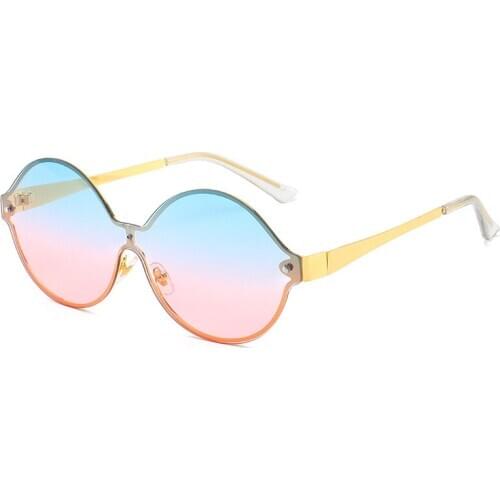 FENCHI Rimless Oversized Sunglasses Women Popular Peach Pink Sex Driving Ocean film Sun Glasses Luxury Brand Zonnebril Dames