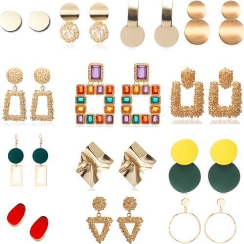 2020 Vintage Earrings Large For Women Statement Earrings Geometric Golden Color Metal Pendant Earrings Trend Fashion Jewelry
