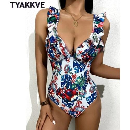 Sexy Ruffle Swimwear Women 2021 One Piece Swimsuit Push Up Floral Bathing Suit Woman Swimming for Beach Wear Monokini Swimsuit