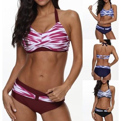 Womens Fashion Sexy Gathered Bikini 2 Piece Pattern Split Swimsuit