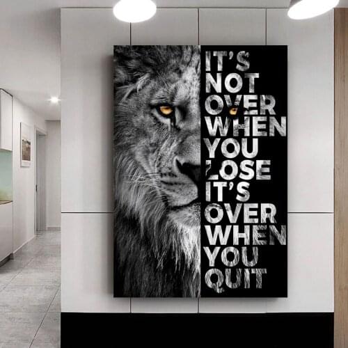 Animal Wall Art Painting Lion Poster Canvas Prints Its Over When You Quit Insparing Phrase Picture for Living Room Wall Decor