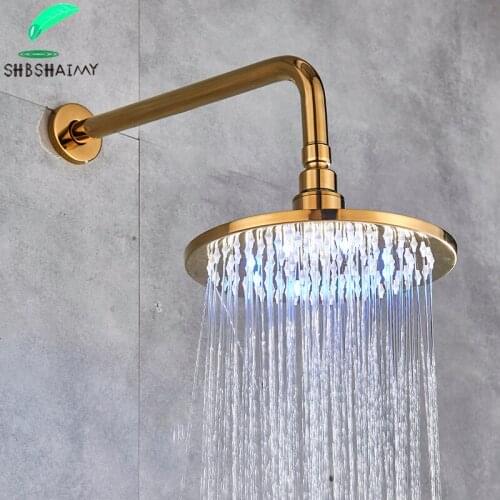 Golden Shower Head And Shower Arm Round Thick Brass Bathroom Faucet Ceiling Installation High Quality Bathroom Product