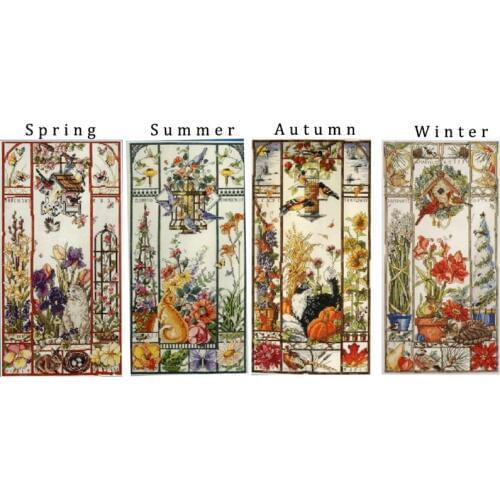Gold Collection Lovely Counted Cross Stitch Kit Spring Summer Autumn Winter Cat Sampler Janlynn 023-0585 0580 0579, season cat