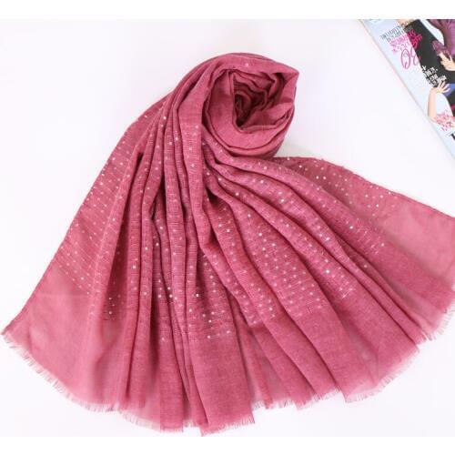 1pc Plain Color Women Scarves Muslim Hijabs Headscarf Glitter Sequins Stripe Islamic Turban Long Shawl Wraps Headscarf 190x90cm