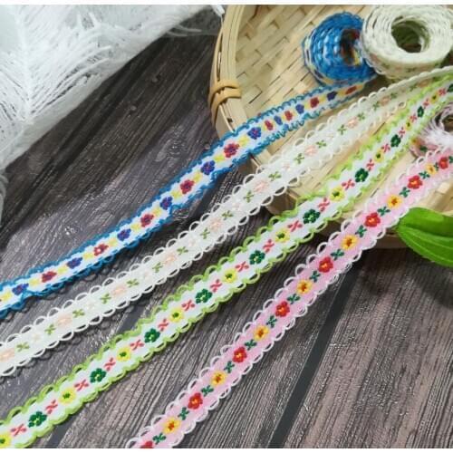 1Yard Latest Flower Lace Ribbon Fabrics 1.2cm Embroidery Lace Trim Fabric Sewing Wedding Lace Dress Ribbon dentelle encajes YU14