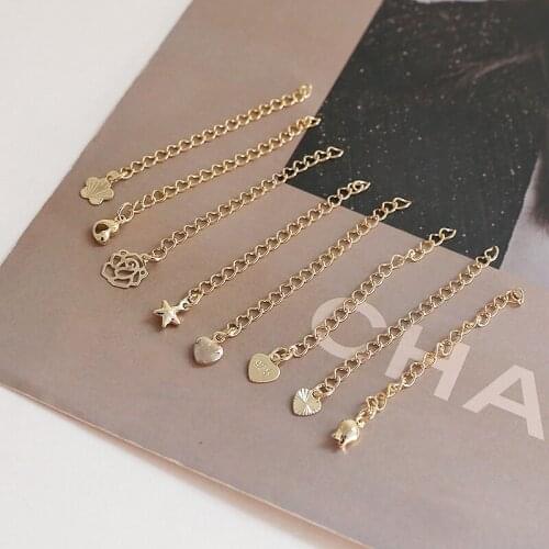 10pcs Copper-plated color-preserving flower love five-pointed star pendant tail chain diy jewelry necklace bracelet material