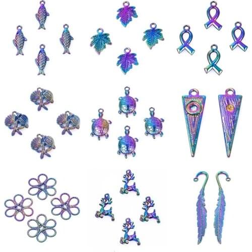 10pcs Fatima Hand Rainbow Charm Pendant Tree Of Life Animal Charms For Jewelry Making Supplies Cross Heart Handmade Accessories