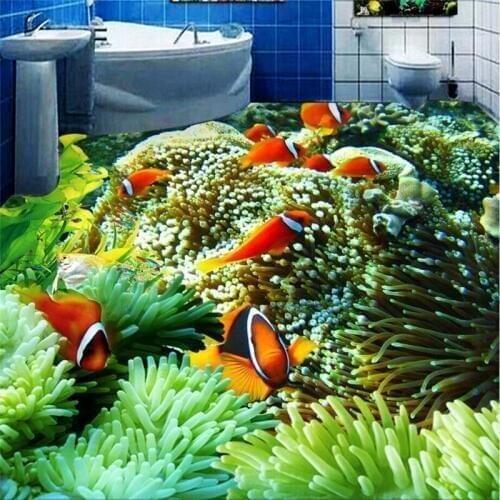 Beibehang Custom Photo 3D Wearable PVC Flooring Color Underwater World Toilet Bathroom Bedroom 3D Floor papel de parede