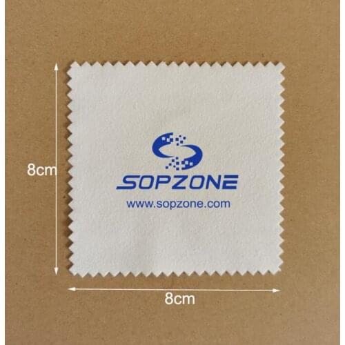 Customised Logo 500 PCS 8*8cm Micro Suede White Jewelry Polishing Cloth Printed With Blue Color Logo OPP Packing Each