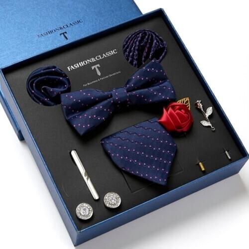 7.5cm Wide Business Office Mens Wedding Pink Silk Jacquard Men Tie Handkerchief Cufflinks Gift Box Packaging