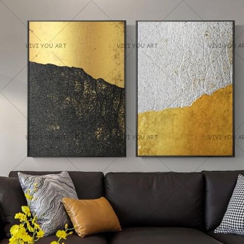 Handmade Abstract Gold Mountain Black And White Canvas Painting Wall Art Picture For Living Room Bedroom Hotel Office Decor