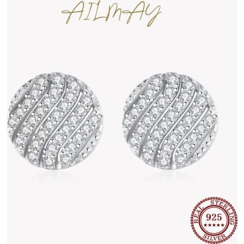 Ailmay 925 Sterling Silver Luxurious Full Drill Earrings With Round Geometric Design For Women Classic Wedding Statement Jewelry